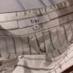 Tibi white & navy striped silk pants size 4